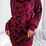 Leopard Turtleneck Sweater Dress