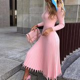 Women Knitted Long Dress Autumn Winter Slim Sleeve Ladies Dresses