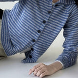 Color Block Striped Fitted Wool Knit Cardigan