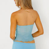 Double Layer Mesh Strapless Crop Bodycon Skirt Set