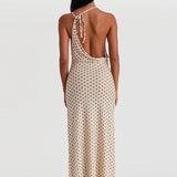 Polka Dot Halter Neck Sleeveless Maxi Dress