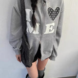 Letter Embroidery Zip Hoodie