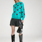 Round Neck Heart Knit Sweater