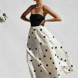 Polka Dot Print Strapless A-Line Maxi Dress