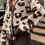 Leopard Knit Button Front Cardigan