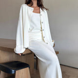 Elegant Minimalist Knit Long Sleeve Cardigan Cami Three Piece Set