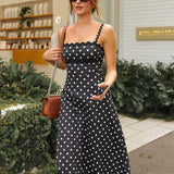 Boho Polka Dot Lace Trim Cami Maxi Dress