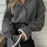 Heart Print Lace Trimmed Blouse