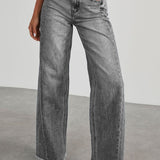 Solid Minimalist Washed Wide Leg Jeans