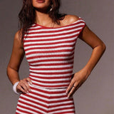 Striped Knit Tank Shorts Two Piece Set