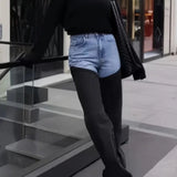Washed Patchwork Slim Denim Jeans