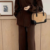 Loose Belted Knit Cardigan Wide-Leg Pants Two Piece Set