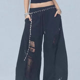 Ripped Lace Patchwork Relaxed Jeans