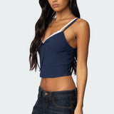 Faux Two Piece Bow Lace Sweet Crop Top