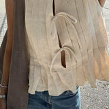 Solid Ruffled Tie Linen Cotton Shirt Tank Top