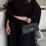 Solid Knit Flowly Long Sleeve Robe Three Piece Set