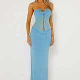 Double Layer Mesh Strapless Crop Bodycon Skirt Set
