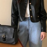 Retro O-Neck PU Leather Jacket