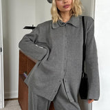 Knit Ribbed Collar Long Sleeve Loose Two Piece Set