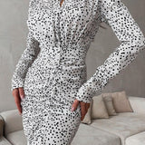 Polka Dot Floral V-Neck Puff Sleeve Maxi Dress