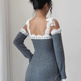 Lace Trim Off Shoulder Sweater Dress
