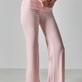 Solid Fitted Foldover Soft Pants