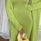 Solid V Neck Cotton Knit Bodycon Two Piece Set