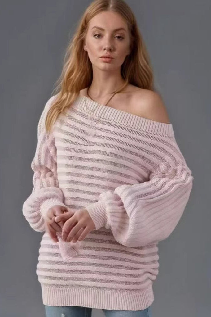 Textured One Shoulder Knit Sweater
