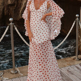 Polka Dot V-Neck Sheer Maxi Dress