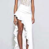 Lace Ruffle Hem Bodycon Cocktail Dress