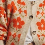 Floral Jacquard Elegant Long Sleeve Knit Cardigan