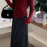 High Waist Polka Dot Back Slit Skirt