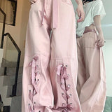 Pink Bow Tie Wide Leg Cargo Jeans