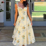 Spaghetti Strap Print Pleated Floral Dress