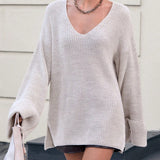 Vintage V-Neck Split Knit Blouse