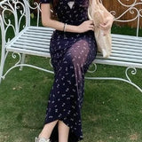 V-neck Waist-cinching Slim Floral Dress