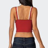 Faux Two Piece Bow Lace Sweet Crop Top