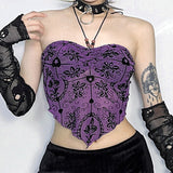 Gothic Sexy Irregular Bandeau Halterneck Flocked Backless Crop Top