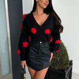 3D Floral V Neck Knit Sweater