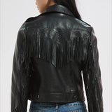 Faux Leather Tassel Biker Jacket