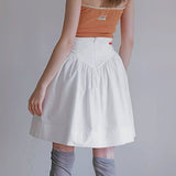 High Waist Pleated Waistband Solid Tulip Vintage Youthful Mini Skirt