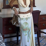 Sexy Backless Halter Top Slim Printed Maxi Skirt Set