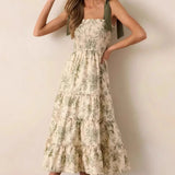 Sleeveless Halter Empire Waist Floral Dress