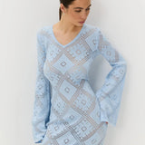 Knit Argyle Jacquard Long Sleeve Maxi Dress