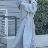 Vintage Gray Knit Jacket Vest & Maxi Skirt Three Piece Set