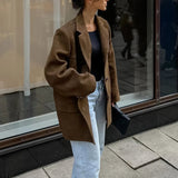 Brown Single-Breasted Suede Blazer