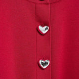 Knit O-Neck Heart Button Sweater