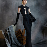 Black Mesh Cutout Slim Vintage Evening Party Dress