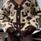 Leopard Knit Button Front Cardigan