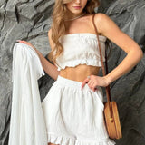Ruffled Loose Casual Long Sleeve Three Piece Set